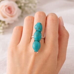 Southwestern Turquoise Triple Stone Silver Statement Ring